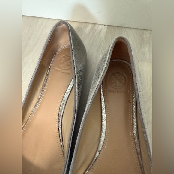TORY BURCH silver jeweled bow tie leather pointy toe ballerina flats sz 9 - Picture 7 of 10